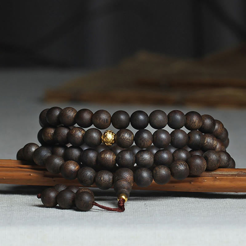 KarmaRipple's 108 Mala Beadwork 999 Pure Gold Beadwork Rare Brunei Agarwood Peace Strength Bracelet p19