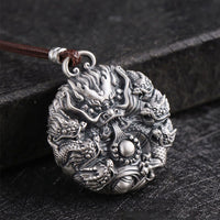 KarmaRipples Halskette mit Anhänger aus 999er Sterlingsilber mit neun Drachen, die mit einer Perle spielen, zum Schutz des Glücks