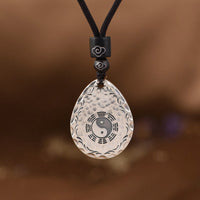 KarmaRipple's Vintage-Halskette mit Anhänger aus 999er Sterlingsilber mit Yin-Yang-Bagua-Wassertropfen-Design