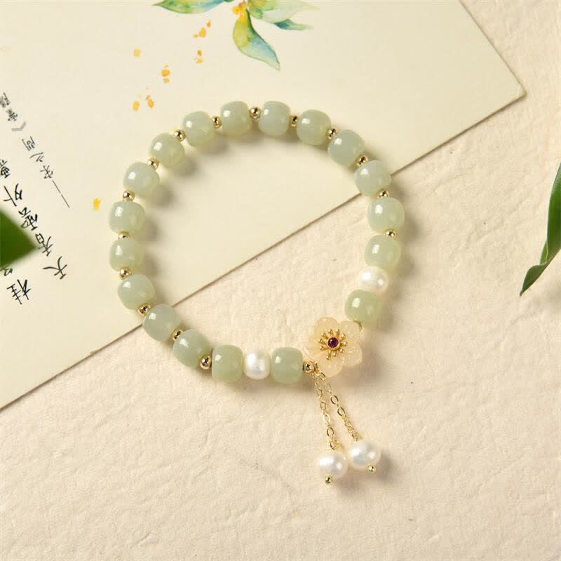 KarmaRipple's Hetian Jade Flower Pearl Happiness Abundance Bracelet p4