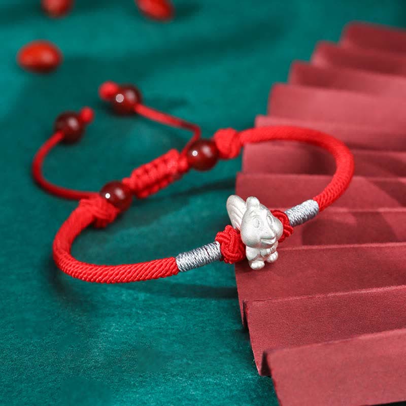 KarmaRipple's 999 Sterling Silver Chinese Zodiac Fortune Strength Red String Bracelet p33