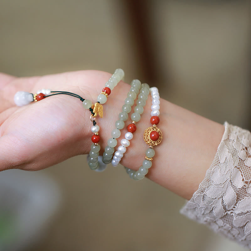 KarmaRipple's 925 Sterling Silver Plated Gold Authentic Hetian Jade Pearl Butterfly Gourd Fortune Bracelet p3