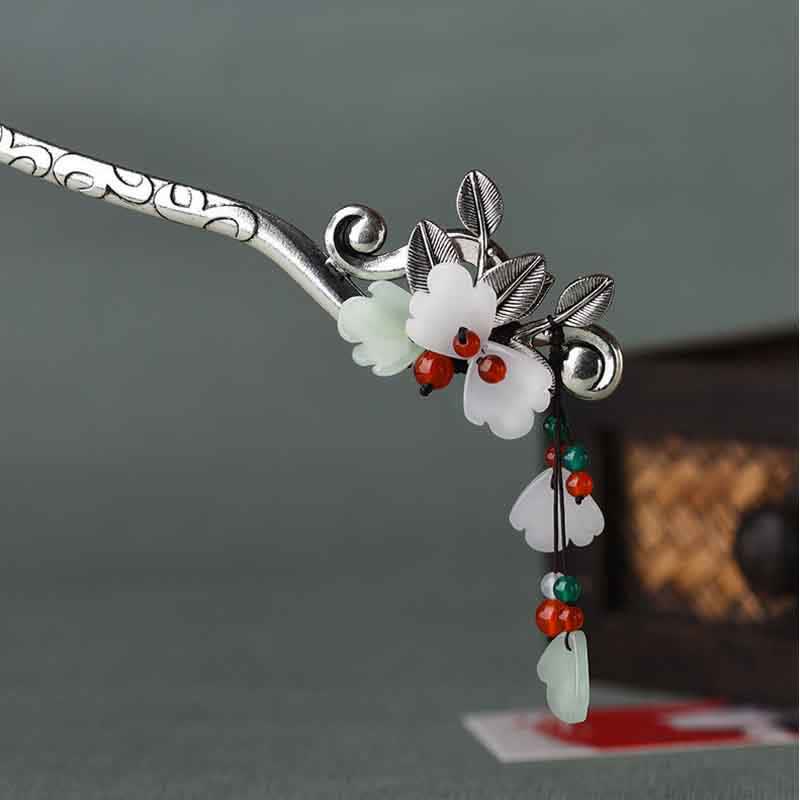 KarmaRipple's Red Agate Flower Leaf Calm Confidence Tassel Hairpin p5