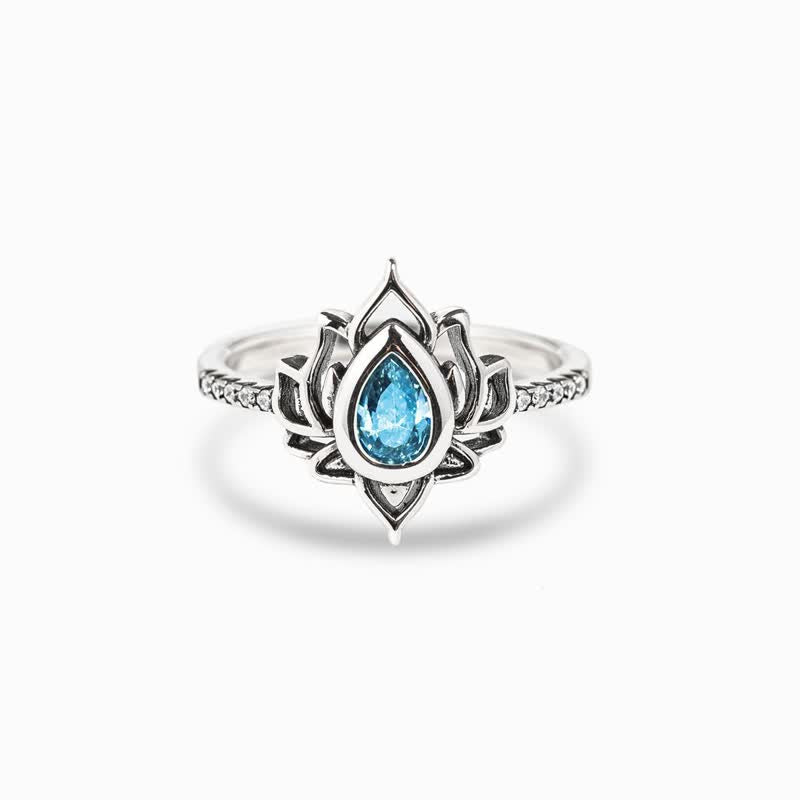 KarmaRipple's Sterling Silver Lotus Zircon Blessing Protection Ring p22