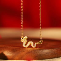 KarmaRipple's Halskette mit Anhänger aus 925er Sterlingsilber zum Jahr des Drachen, glückverheißende goldene Drachenkette
