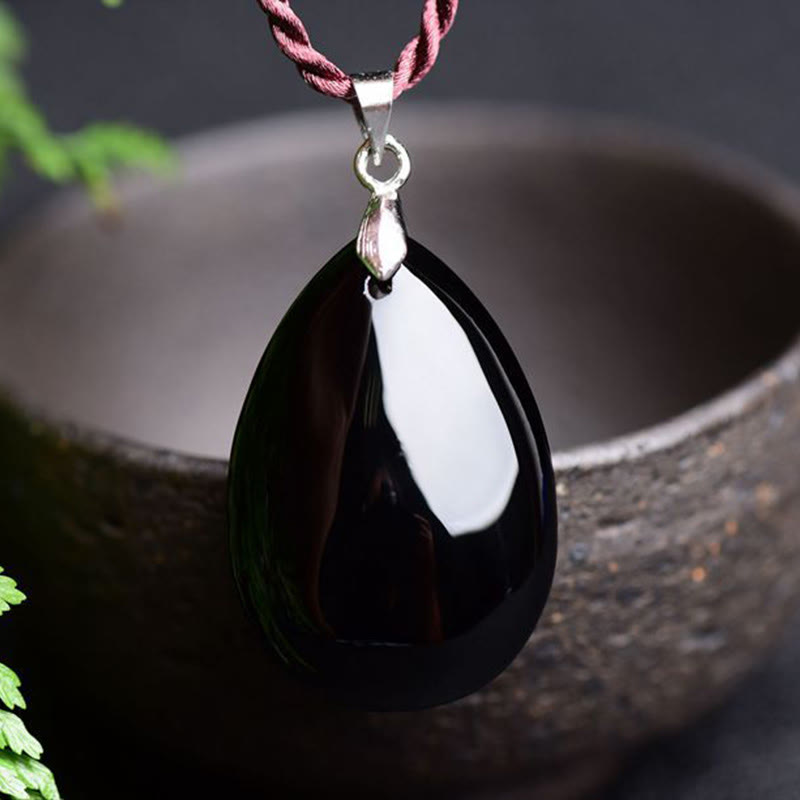 KarmaRipple's Gold Sheen Obsidian Black Obsidian Rainbow Obsidian Wealth Water Drop Pendant Necklace p2