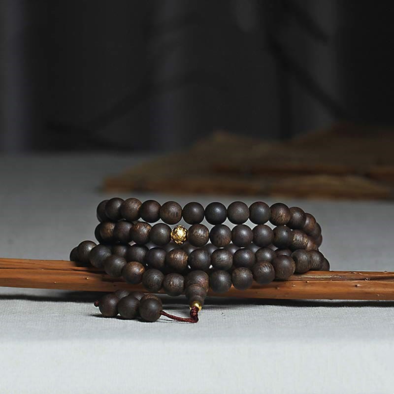 KarmaRipple's 108 Mala Beadwork 999 Pure Gold Beadwork Rare Brunei Agarwood Peace Strength Bracelet p12