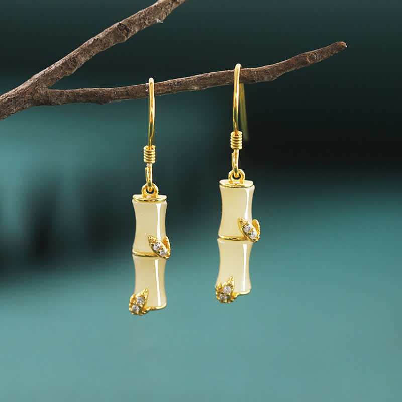 KarmaRipple's 925 Sterling Silver Hetian Jade Chrysoberyl Cat Eye Red Agate Bamboo Fortune Drop Earrings p18
