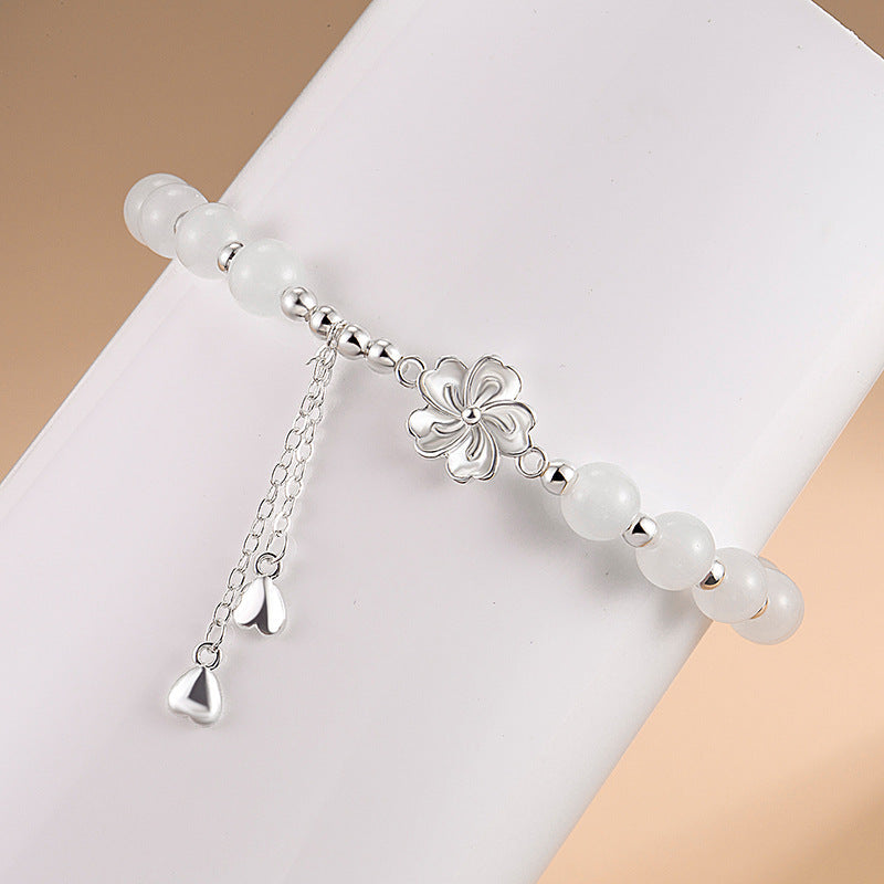 KarmaRipple's Ivory Jade Peach Blossom Petals Flower Fortune Bracelet p5