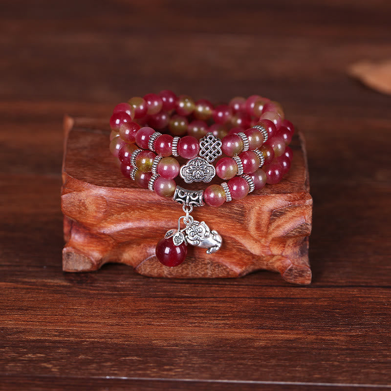 KarmaRipple's Authentic Watermelon Tourmaline PiXiu Elephant Positive Triple Wrap Bracelet p8