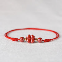 KarmaRipples Vierblättriges Kleeblatt-Zinnober-Segen-Ruhe-String-Armband-Fußkettchen