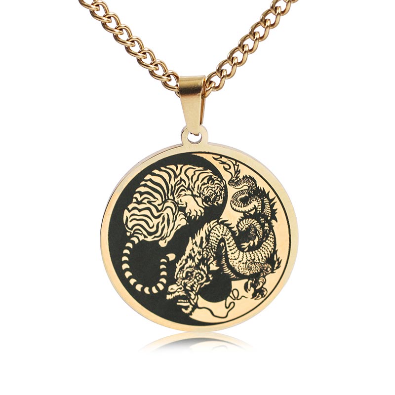 KarmaRipple's Tiger Dragon Titanium Steel Chain Pendant Balance Necklace p12