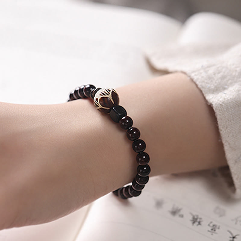 KarmaRipple's Small Leaf Red Sandalwood Lotus Bodhi Seed Carved Protection Double Wrap Bracelet p11