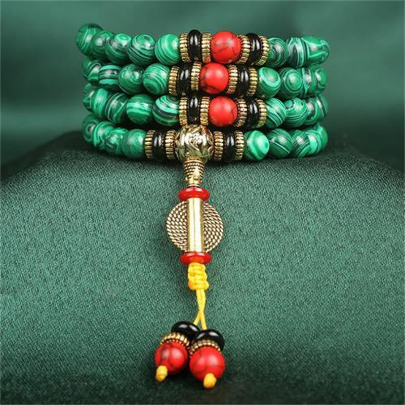 KarmaRipple's Tibetan 108 Mala Malachite Beadwork Bracelet Pendant p4