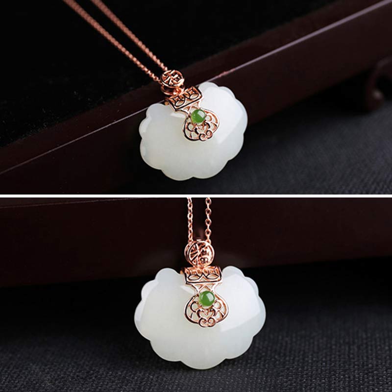 KarmaRipple's 925 Sterling Silver Ivory Jade Blessing Happiness Pendant Chain Necklace p7