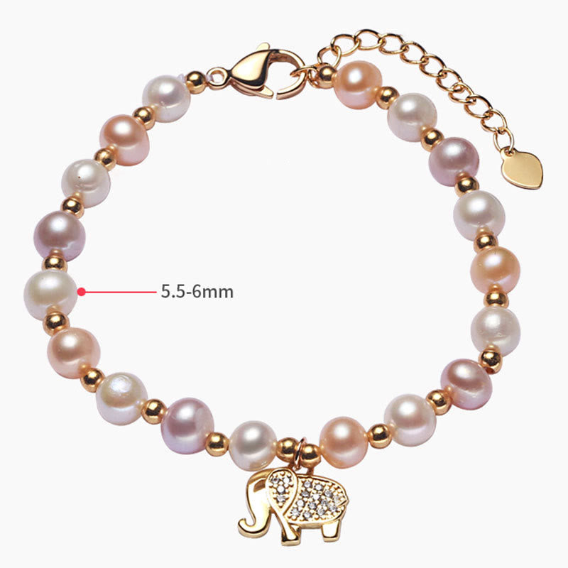 KarmaRipple's 18K Gold Plated Pearl Elephant Zircon Talisman Sincerity Bracelet p6
