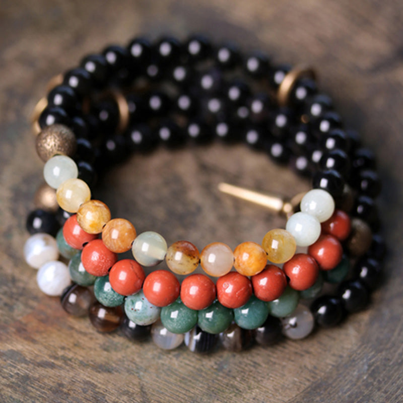 KarmaRipple's Black Obsidian Sodalite Gemstone Bronze Strength Pair Bracelet p7