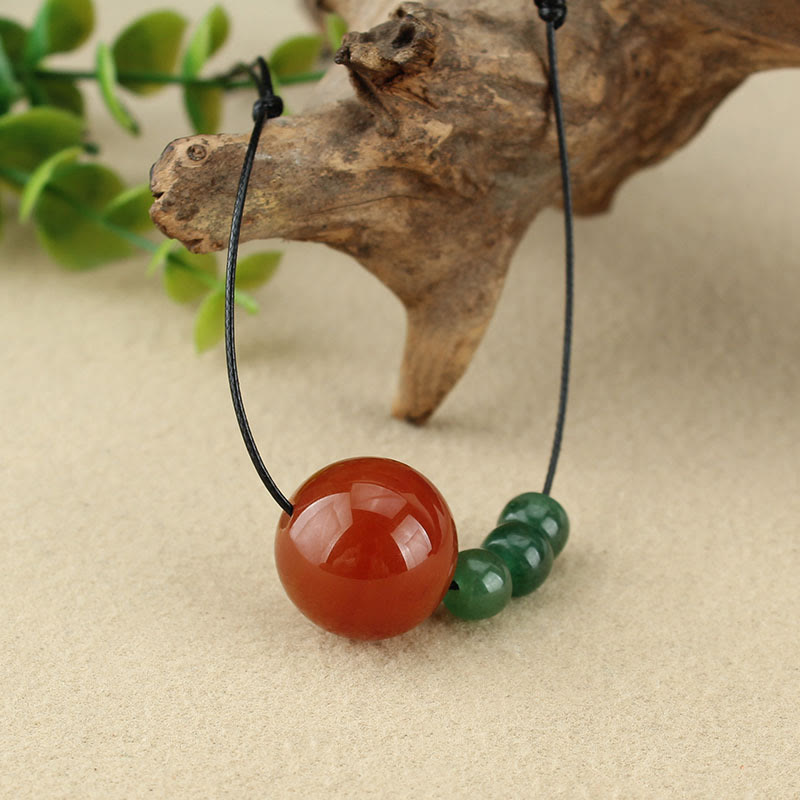KarmaRipple's Red Agate Green Aventurine Green Bodhi Seed Bead Calm Leather Rope Pendant Necklace p6