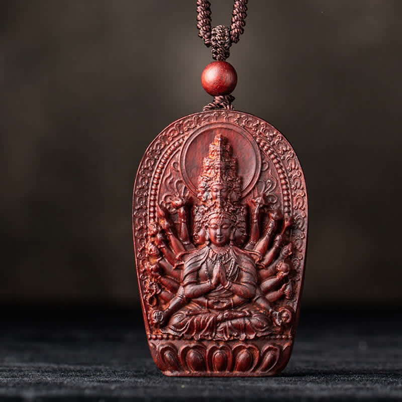 KarmaRipple's Chinese Zodiac Natal Buddha Small Leaf Red Sandalwood Lotus Protection Pendant Necklace p1