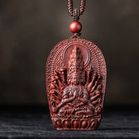 KarmaRipples Halskette mit Schutzanhänger aus chinesischem Tierkreiszeichen, Buddha, kleines Blatt, rotes Sandelholz, Lotus