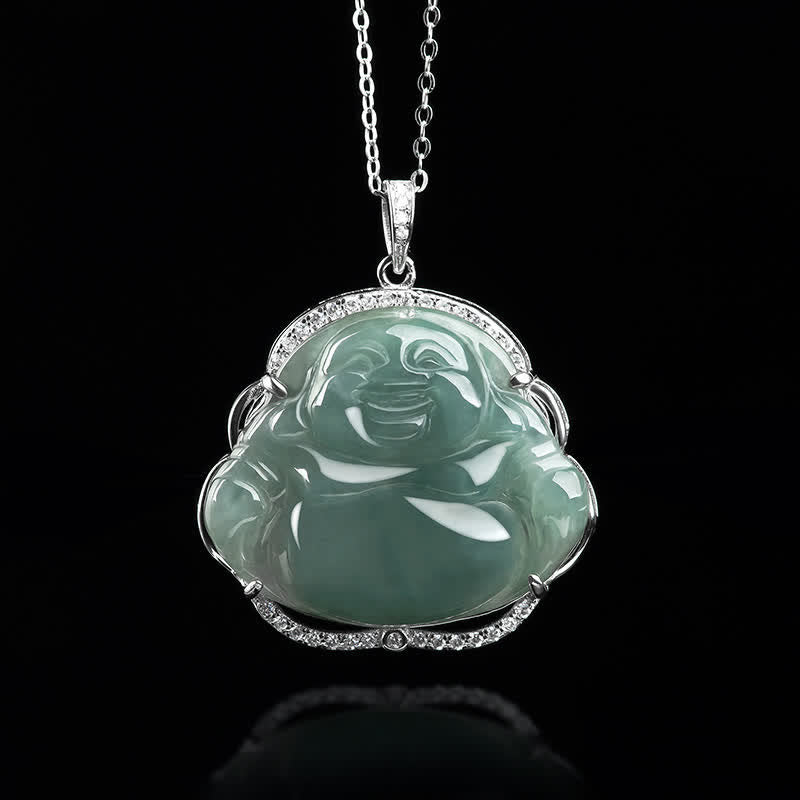 KarmaRipple's 925 Sterling Silver Laughing Buddha Authentic Jade Fortune Pendant Chain Necklace p4