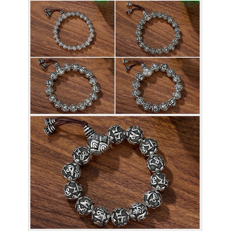 KarmaRipple's Tibetan Om Mani Padme Hum Carved Alloy Beadwork Amulet Bracelet p13