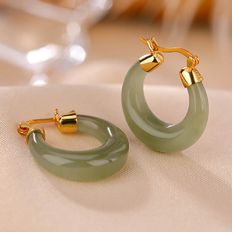 KarmaRipple's Round Jade Cyan Jade Prosperity Fortune Drop Earrings p11
