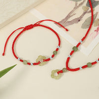 KarmaRipple's 925 Sterling Silber Authentische Hetian Cyan Jade Blume Pentagramm Glück Rotes Seil Anhänger Halskette Armband Set