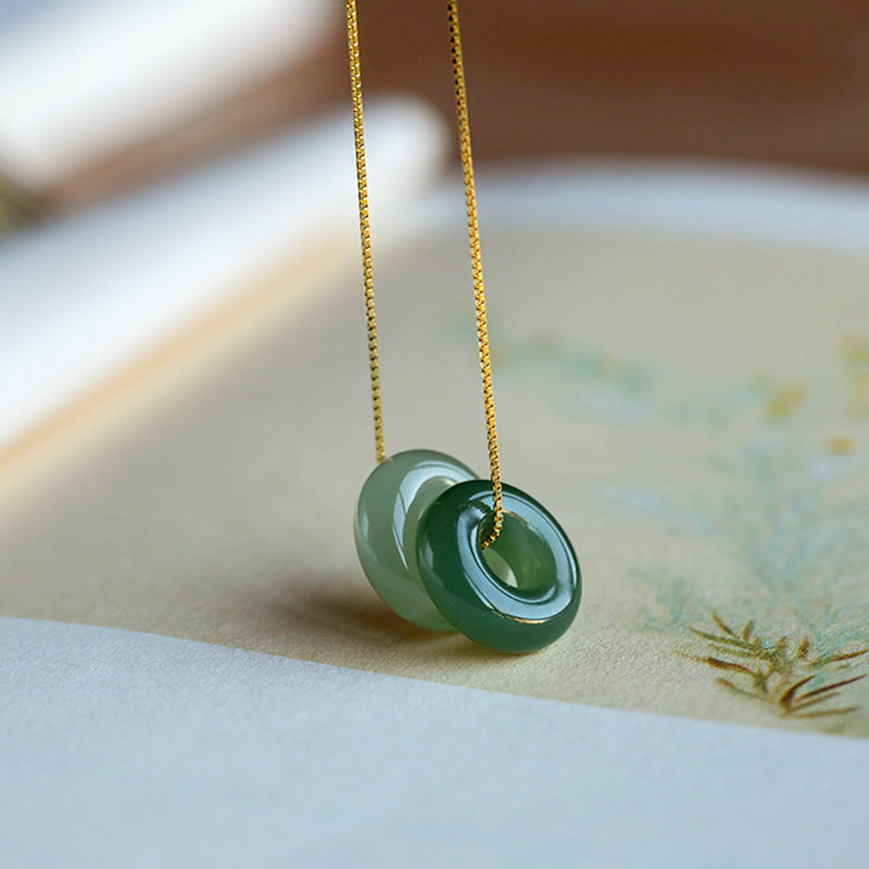 KarmaRipple's Authentic Round Jade Peace Buckle Fortune Abundance Pendant Necklace p20
