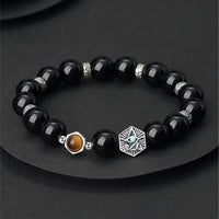 KarmaRipples Reinigungsarmband aus 925er Sterlingsilber mit schwarzem Obsidian und Tigerauge, Auge der Vorsehung