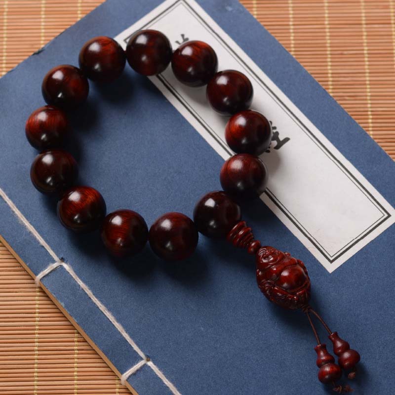 KarmaRipple's Small Leaf Red Sandalwood Laughing Buddha God of Wealth Protection Bracelet p16