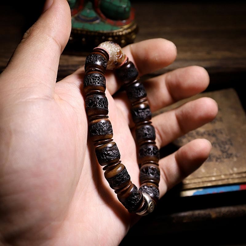 KarmaRipple's 925 Sterling Silver Chinese Zodiac Natal Buddha Handmade Tibet Yak Bone Strength Bracelet p6