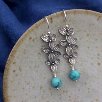 KarmaRipple's 925 Sterling Silber Türkis Lazurite Blume Blatt Gelassenheit Schutz Haken Tropfen Dangle Ohrringe