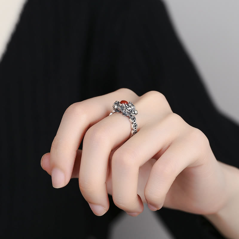 KarmaRipple's PiXiu Bronze Coin Red Agate Wealth Fortune Ring p5