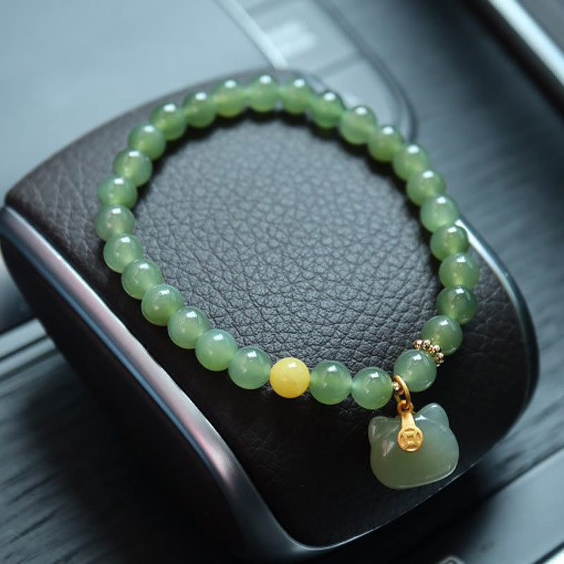 KarmaRipple's 925 Sterling Silver Plated Gold Authentic Hetian Jade Bead Gourd Lotus Bamboo Fu Character Fortune Bracelet p50