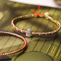 KarmaRipples 925 Sterling Silber Fu Charakter Zongzi Muster Mehrfarbige Schnur Glück Handgefertigt Gewebtes Armband