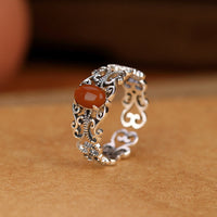 KarmaRipples 925 Sterling Silber Vintage Roter Achat Selbstakzeptanz Ruhe Ring