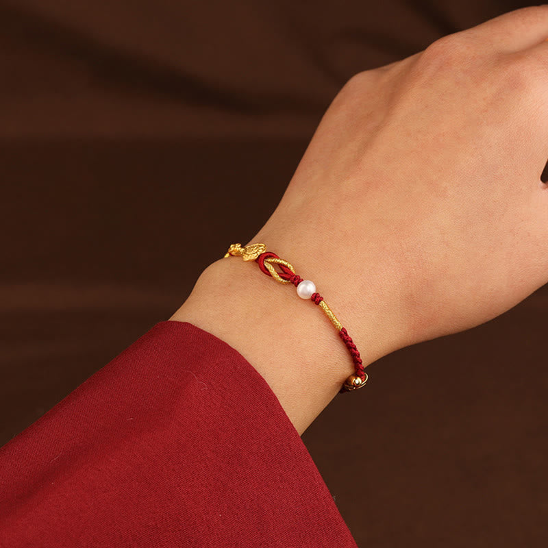 KarmaRipple's 24K Gold Wish Ruyi Handle Fu Character Rabbit Pearl Fortune Woven Bracelet p8