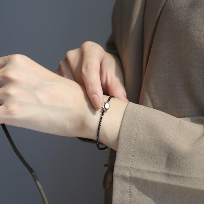 KarmaRipple's 14K Gold Plated Black Spinel Ivory Gemstone Cute Cat Tridacna Stone Balancing Bracelet p9