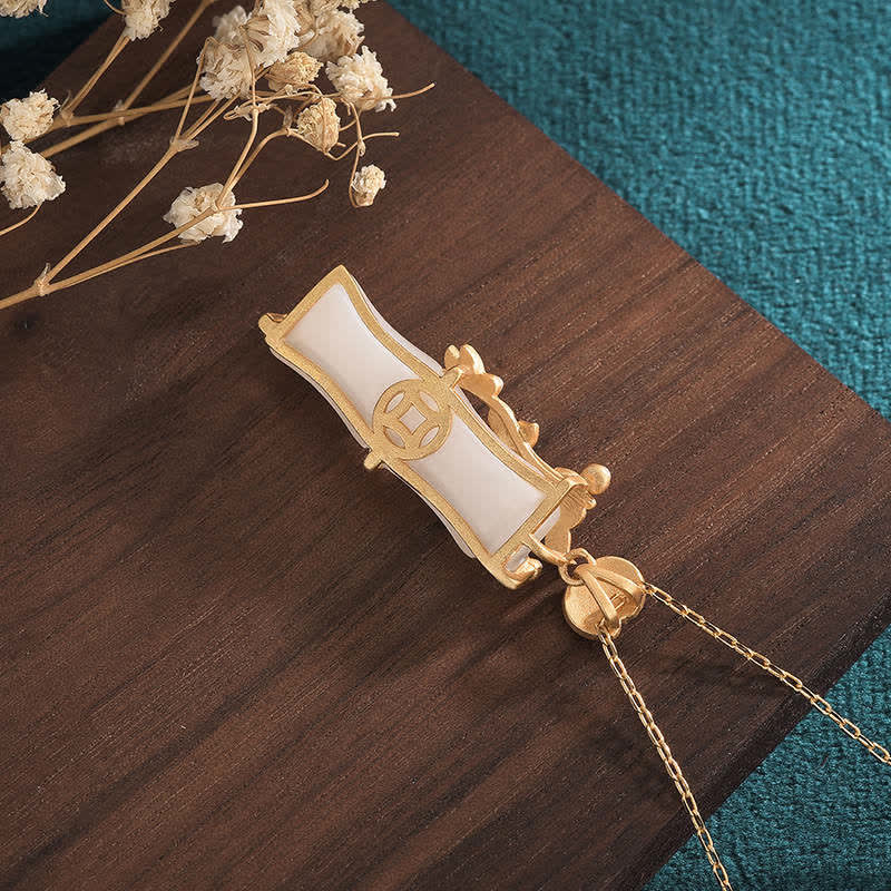 KarmaRipple's Ivory Jade Bamboo Lotus Flowers Fortune Protection Pendant Necklace p4