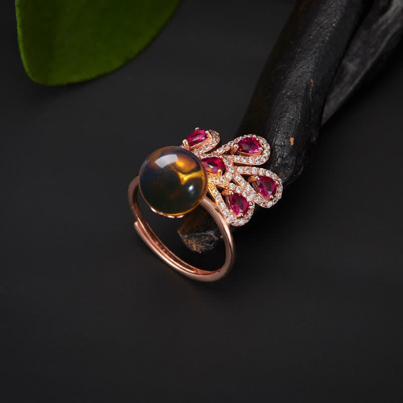 KarmaRipple's Peacock Amber Fortune Love Pendant Necklace Ring p1