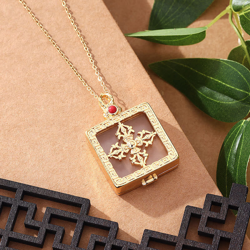 KarmaRipple's 24K Gold Plated Ivory Jade Double Dorje Protection Fortune Pendant Necklace p8