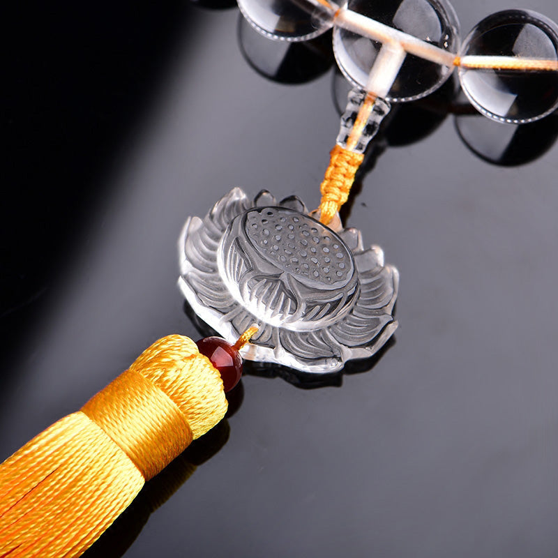 KarmaRipple's Authentic Ivory Gemstone Lotus Wrist Mala Meditation Tassels Pocket Mala Car Decoration p4