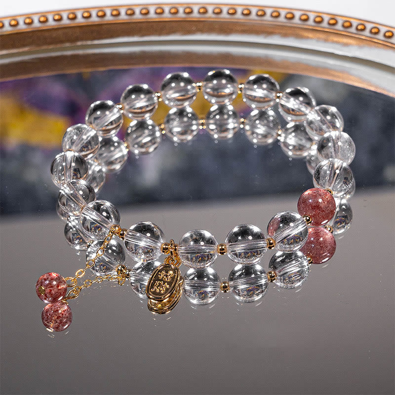 KarmaRipple's Ivory Gemstone Strawberry Quartz Balancing Attract Fortune Talisman Bracelet p2