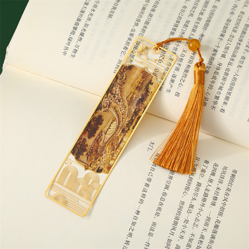 KarmaRipple's A Panorama of Rivers and Mountains Metal Hollow Bookmarks Tassel With Gift Box p8