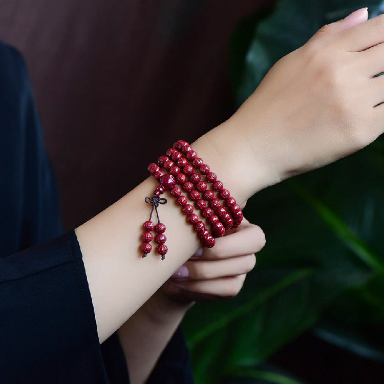 KarmaRipple's 108 Mala Beadwork Cinnabar Om Mani Padme Hum Pattern Engraved Blessing Bracelet p15