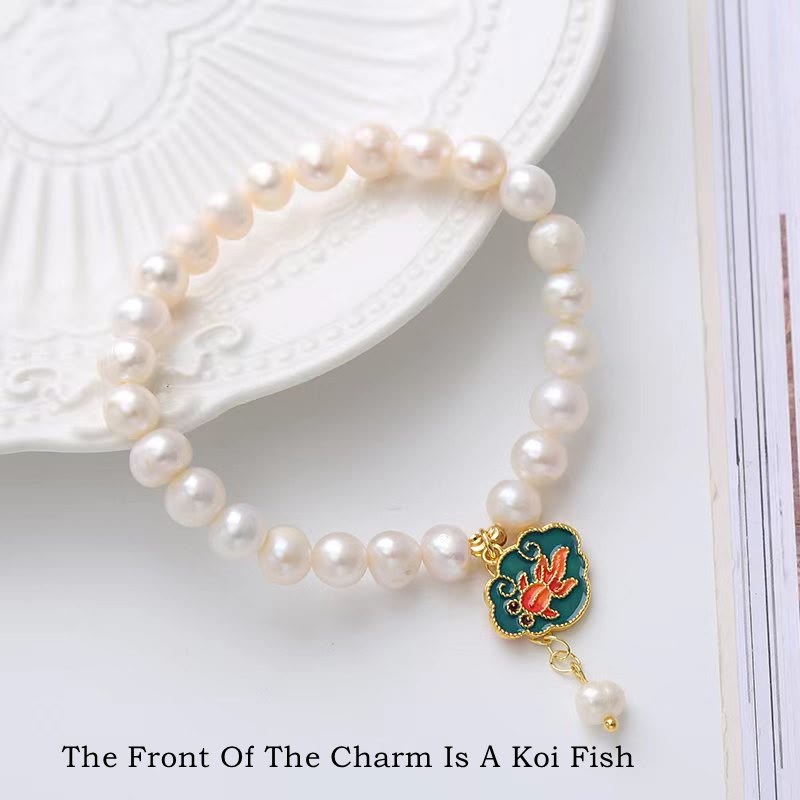 KarmaRipple's Authentic Pearl Lotus Koi Fish Goldfish Optimism Talisman Bracelet p2