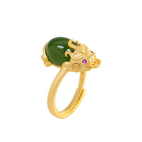 18 Karat vergoldeter Pixiu-Jade-Reichtumsring von KarmaRipple