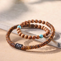 KarmaRipple's Sandelholz-Armband mit kleinen Blättern, rotes Sandelholz, Thuja Sutchuenensis, Buchsbaum, Türkis, Schutz, doppelt gewickelt