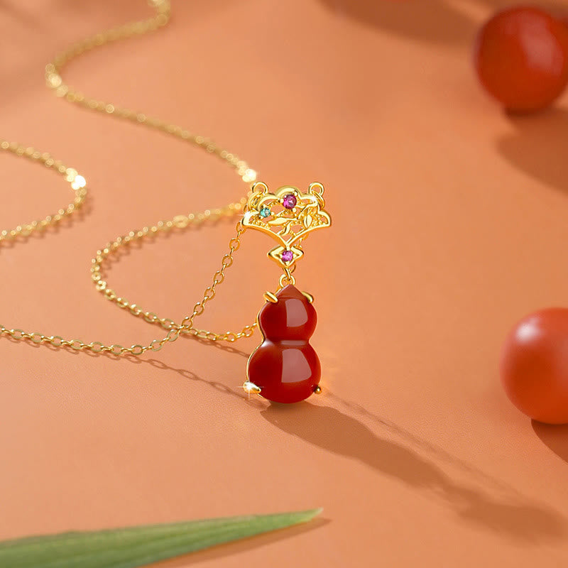 KarmaRipple's 925 Sterling Silver Red Agate Gourd Auspicious Clouds Confidence Bracelet Pendant Necklace Earrings Set p15